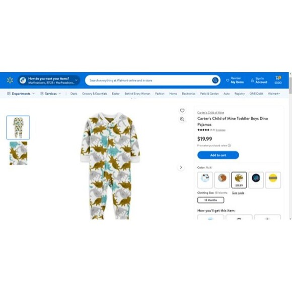 Carters Child of Mine 1-Piece Pajamas Dinosaur 5T - Picture 3 of 3